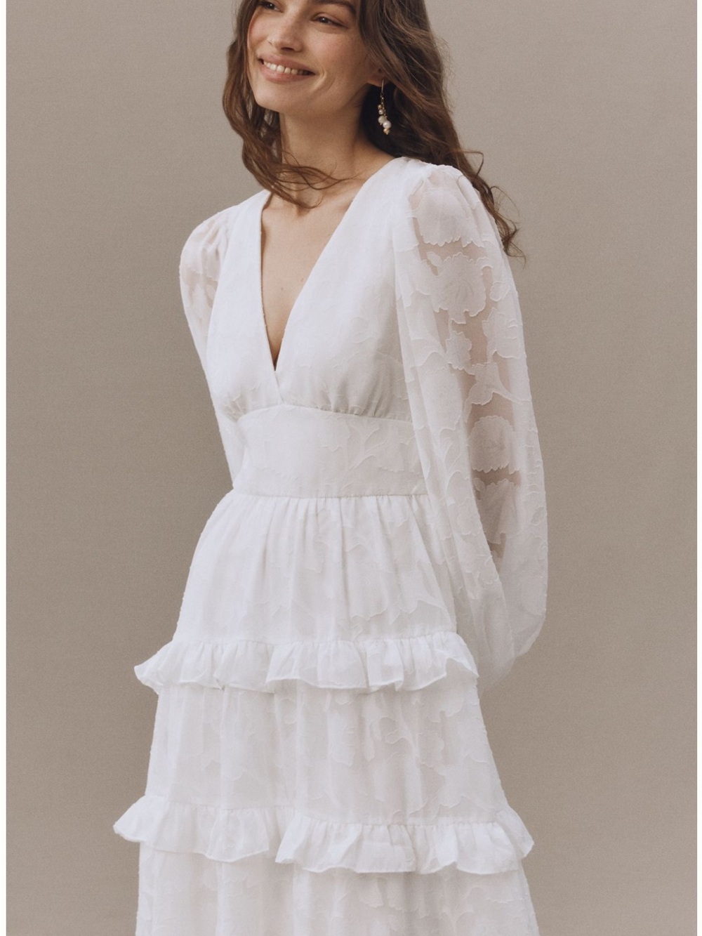 Anthropologie White Tiered V-Neck Maxi Dress